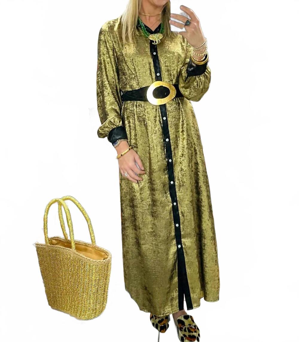 NEW SUNDAYUP metallic shirt dress in gold and black